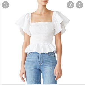 Josie Natori White Ruffle Crop Top